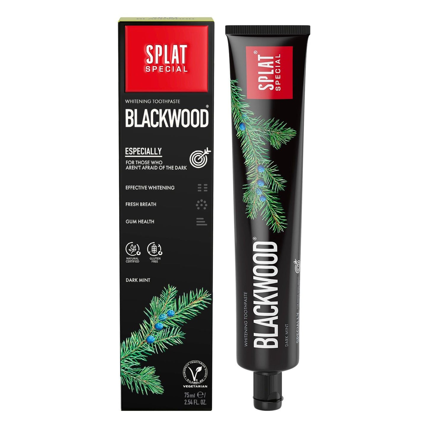 Splat Special Blackwood -hammastahnan musta tuubi ja myyntipakkaus katajanoksalla