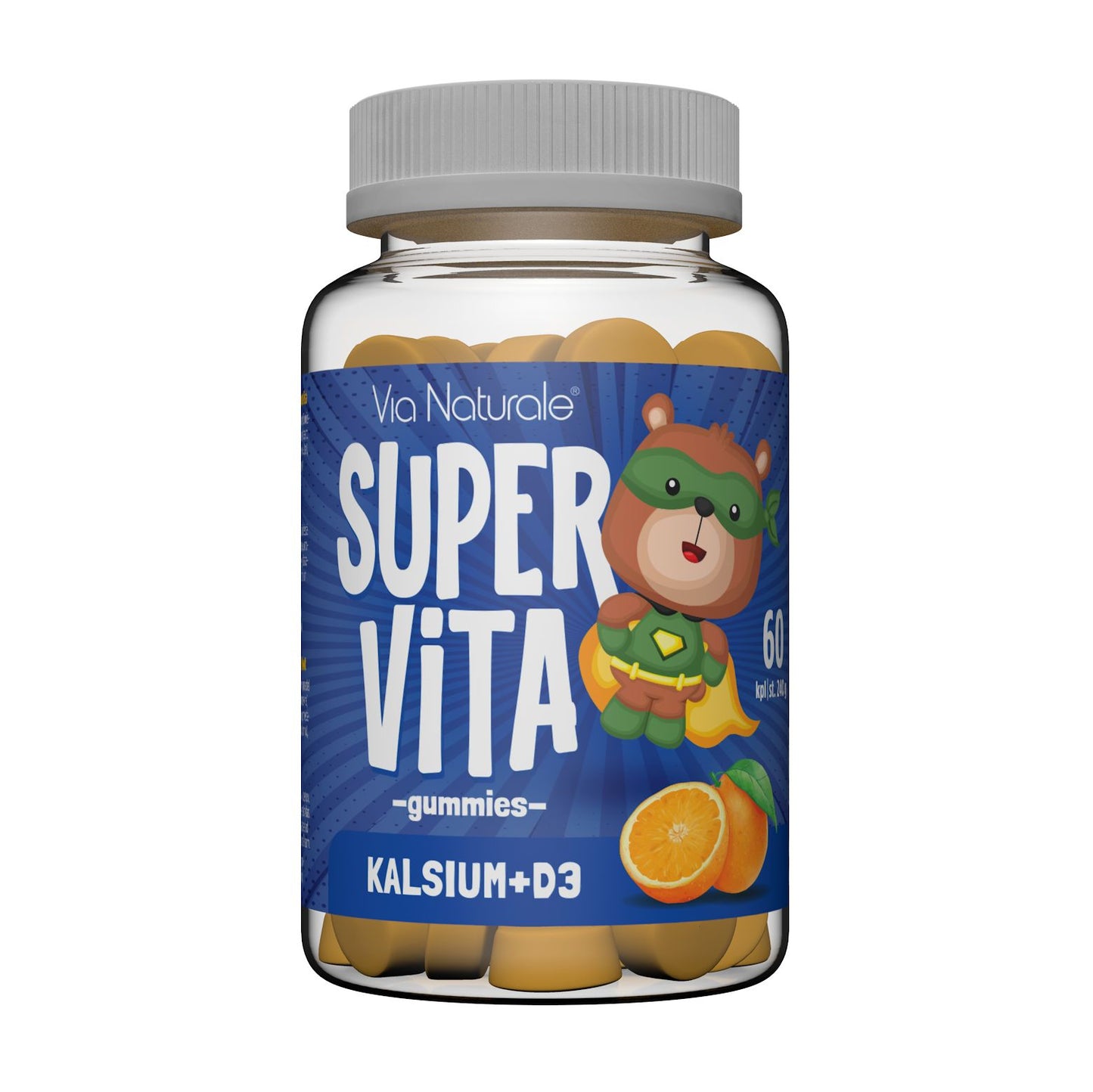 Via Naturale SuperVita Kalsium + D3 gummies 60 kpl – appelsiininmakuinen pureskeltava kalsium- ja D-vitamiinivalmiste