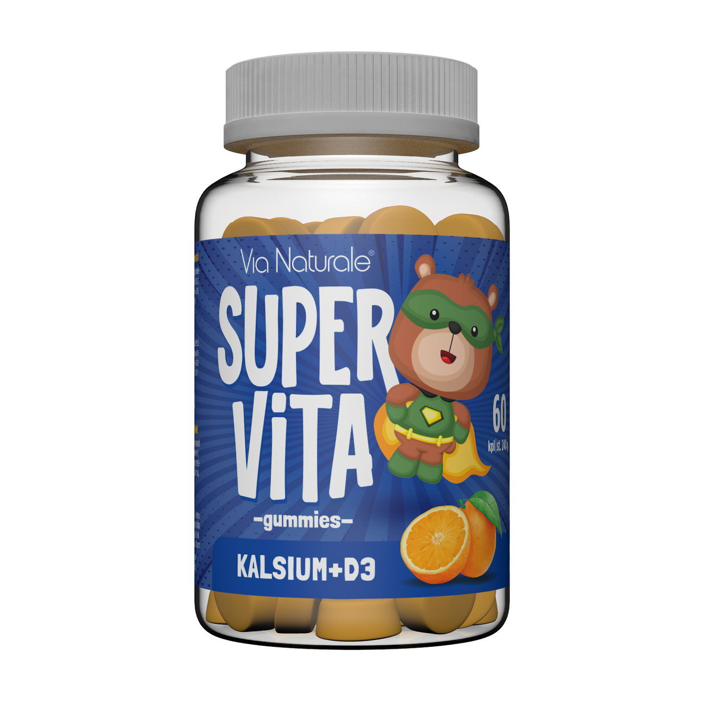 Via Naturale SuperVita Kalsium + D3 gummies 60 kpl – appelsiininmakuinen pureskeltava kalsium- ja D-vitamiinivalmiste