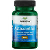 Swanson Astaxanthin 4 mg; vihreä muovipullo mattapinnalla ja kierrekorkilla; etiketissä lukee ”Swanson Astaxanthin, 4 mg, for immune health and antioxidant support with 60 softgels” mustalla ja punaisella tekstillä valkoista pohjaa vasten; pullo sylinterin muotoinen; kuva valkoisella taustalla ilman ihmisiä; ravintolisä yleisen hyvinvoinnin tueksi.