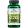 A green plastic bottle of Swanson Full Spectrum Gotu Kola herbal supplement with a matte finish, cylindrical shape, and green screw cap. White label with dark green and gold text in bold, sans-serif font. Label states energy, circulatory support, cognitive function; 60 capsules at 435 mg each. Bottle placed against plain white background in a product-only shot.