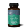 Terranova Green Child Living Multivitamin -pullo lapsille (4–12 v.), 100 kasvikapselia, 100 % vegaaninen, ei lisäaineita, sisältää vitamiineja, kivennäisaineita, DHA:ta ja täysravintoainesosia; ruskea mattapintainen lasipullo muovikorkilla, vihreä-oranssi etiketti