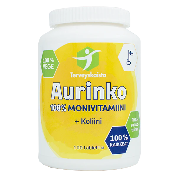 Terveyskaista Aurinko 100% Monivitamiini + Koliini-Terveyskaista-Hyvinvoinnin Tavaratalo