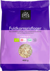 A purple 400g package of Urtekram organic whole grain rice flakes, featuring certifications and a clear window displaying the wholesome flakes inside. The package is rectangular with a matte finish. Sans-serif white and black typography displays the brand name, product description, and weight. Certification logos are present on the front. Product is photographed against a plain background with no people or hands visible.