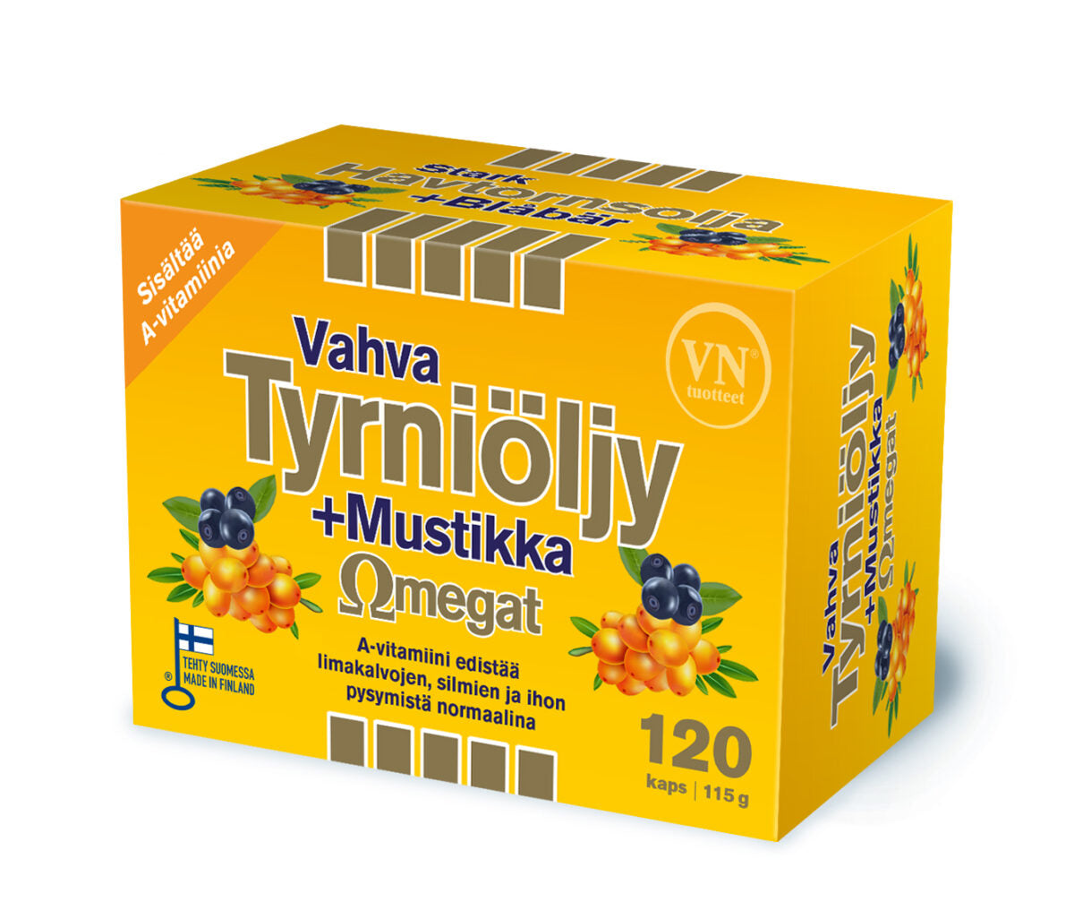Vahva Tyrniöljy + Mustikka Omegat-Via Naturale-Hyvinvoinnin Tavaratalo