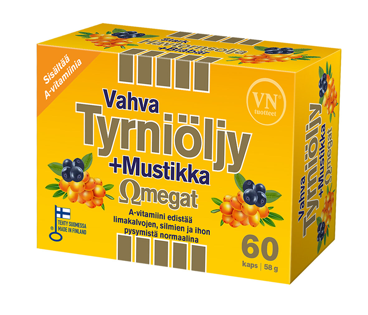Vahva Tyrniöljy + Mustikka Omegat-Via Naturale-Hyvinvoinnin Tavaratalo