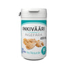 Via Naturale Inkivääri -pullo, valkoinen muovipullo mattapinnalla, sylinterimäinen muoto ja kierrekorkki; etiketti painettu tekstausvapaalla fontilla, tekstissä "INKIVÄÄRI INGEFÄRA 400 mg" ja kuva inkiväärinjuuresta; teksti ilmoittaa 60 tablettia Via Naturalelta ja mainitsee inkiväärinuutteen; tausta yksinkertainen, ei ihmisiä tai käsiä näkyvissä.