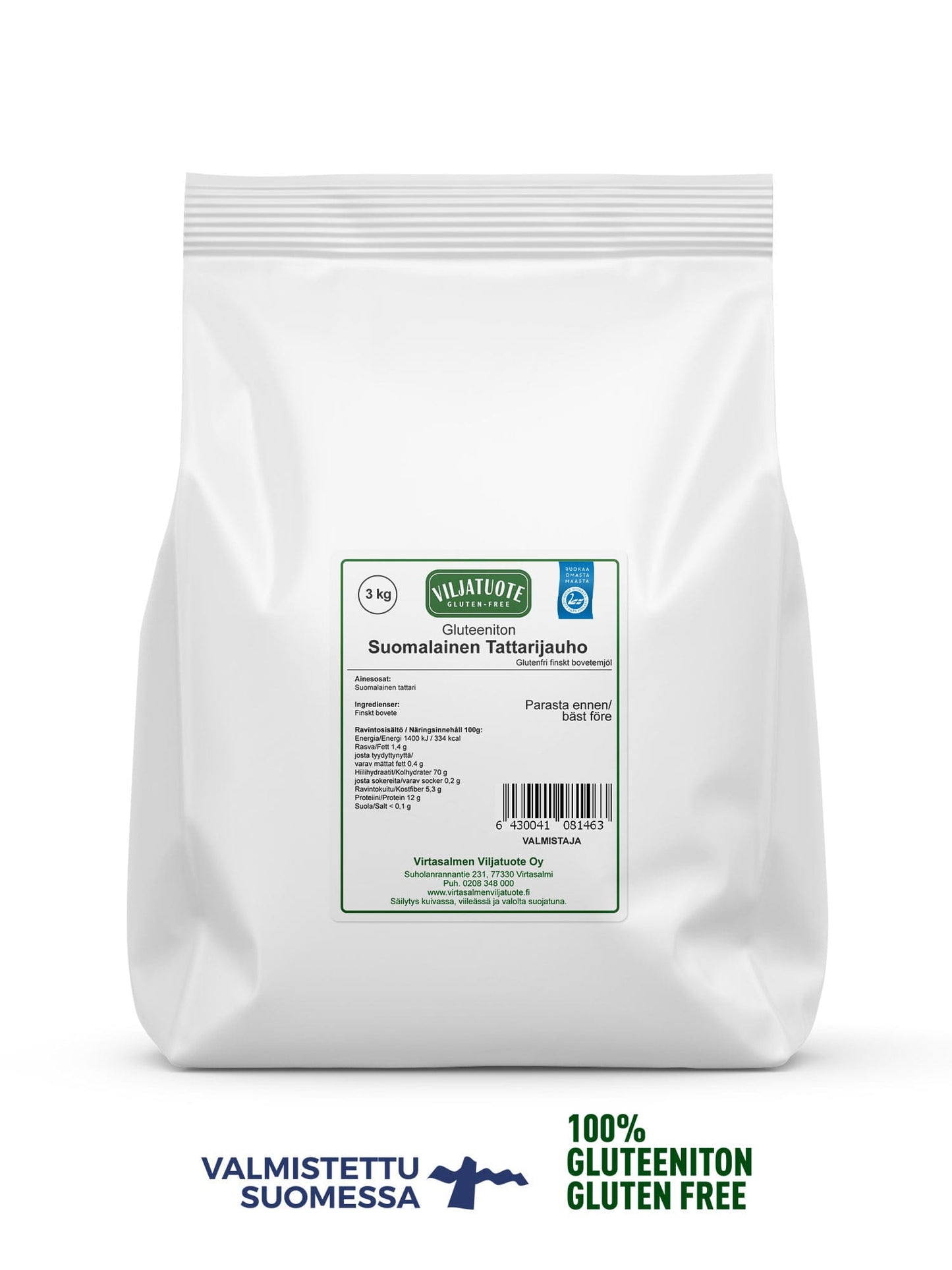 Virtasalmen Viljatuote Gluteeniton Suomalainen Tattarijauho-Virtasalmen Viljatuote-Hyvinvoinnin Tavaratalo
