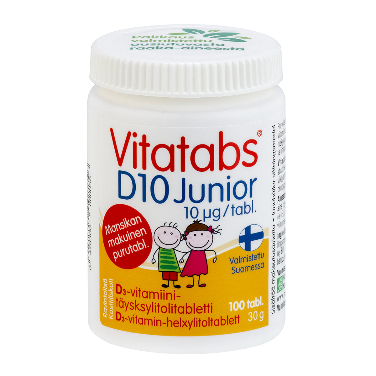 Vitatabs D10 Junior 100 tablettia, mansikan makuinen D3-vitamiinipurutabletti lapsille