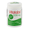 Vitatabs E 50 mg kapseli -pullo, valkoinen mattapintainen muovipullo valkoisella kierrekorkilla; vihreä-valkoinen etiketti, 60 pehmytkapselia, teksti suomeksi