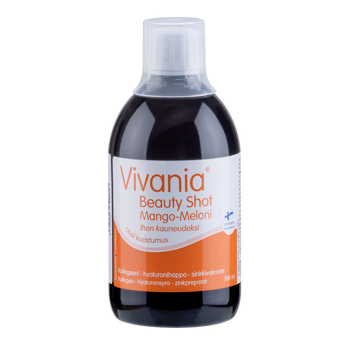 Vivania Beauty Shot Mango-Meloni 500 ml, nestemäinen kollageeni-, hyaluronihappo- ja sinkkivalmiste