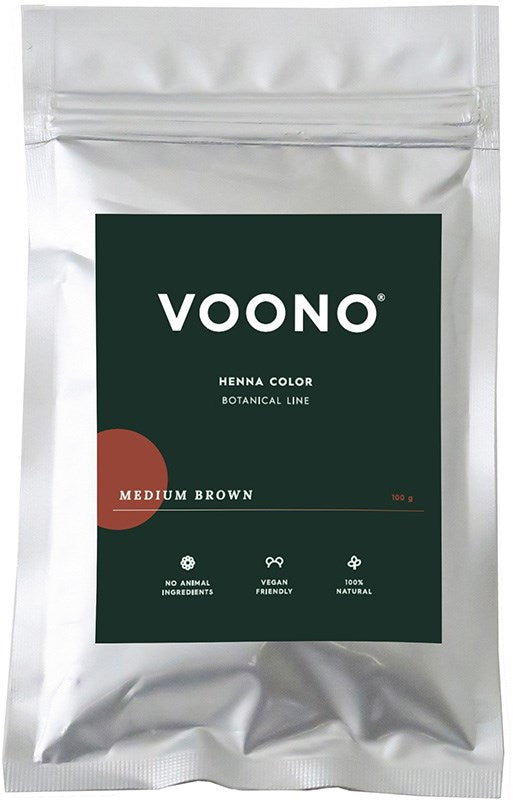 Voono Henna Color Medium Brown -kasvihiusväripussi, ruskea, 100 g