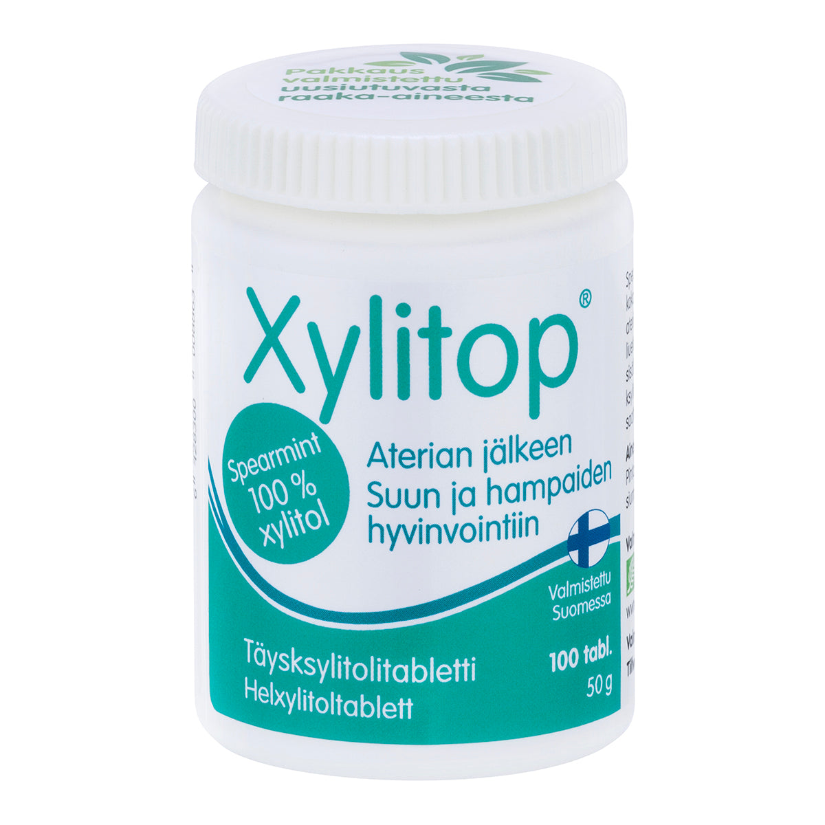 Xylitop Spearmint 100 tablettia, täysksylitolitabletti aterian jälkeen, ksylitolia 95,5 %