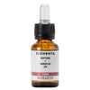 Bioearth Elementa Peptide + Hibiscus 2% Booster; pieni, meripihkanvärinen ja kiiltäväpintainen tiputinpullo mustalla korkilla ja kirkkaalla lasitiputtimella valkoisella taustalla; mustaa ja punaista groteskitekstiä.