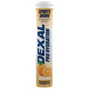 Dexal Pro Hydration Appelsiini +C+B6+B12; putkilo Dexal Pro Hydration -urheilujuomatabletteja, appelsiinin maku; lieriömäinen muoviputkilo kiiltäväpintaisella, pääosin valkoisella etiketillä ja eloisin appelsiiniviipalekuvin; teksti lihavoitua ja modernia, pääosin mustaa oranssein korostuksin; korkki tasainen valkoinen muovi; tuote lepää valkoisella taustalla, ei ihmisiä tai lisäesineitä kuvassa.