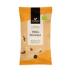 A 200g orange and beige bag labeled Foodin Luomu Para-pähkinä containing raw organic Brazil nuts, with images of the nuts on the packaging. The bag is flexible plastic with a matte finish, rectangular in shape, and stands upright. Simple sans-serif white text appears on both color sections. Plain neutral background without props or people. Frontal product shot centered in frame.