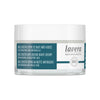 A white jar of Lavera Basis Sensitiv Anti-Ageing Night Cream with Q10, featuring green and white multilingual labeling and a transparent, glossy plastic lid. The container is cylindrical with straight sides. Label text is in various languages, using clear sans-serif fonts. The background is plain white. There are no people or hands present in the image.