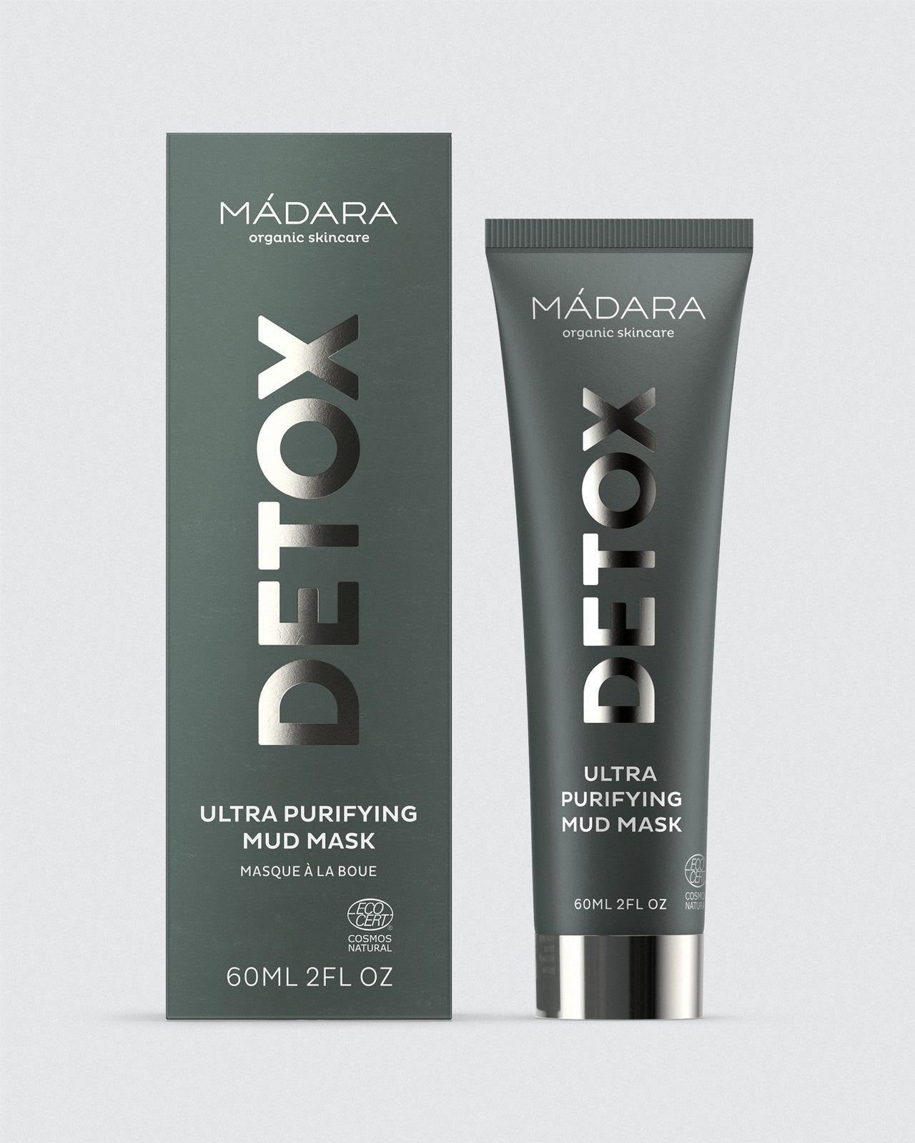 Madara Syväpuhdistava Detox mutanaamio; tuubi ja pakkaus vierekkäin
