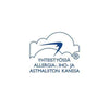 Logo with a blue swoosh inside a cloud shape above Finnish text: Yhteistyössä Allergia-, Iho- ja Astmaliiton kanssa, on a white background, highlighting collaboration. Text is in a simple sans-serif font. No other products, packaging, or people are present in the image. Shot is straight-on with even lighting.