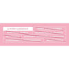 Pink and white graphic with Finnish text listing ingredients and additives, such as EI MITÄÄN YLIMÄÄRÄISTÄ, VEHNÄÄ, VILJAA JA GLUTEENIA, and ASPARTAAMIA, ACESULFAAMIA TAI SUKRALOOSIA, highlighting a gluten-free composition. Sans-serif font is used. No people or hands are present. The background is solid without additional details. Flat digital design layout.