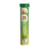 A green tube of Sana-sol B Energy effervescent tablets with an orange slice logo and Finnish text on the label. The packaging indicates it contains 15 energy-boosting tablets. Cylinder-shaped plastic container with a matte finish, white cap, bold sans-serif typeface for product name, and smaller sizing for other details. Shot against a plain white background; no people or hands visible.