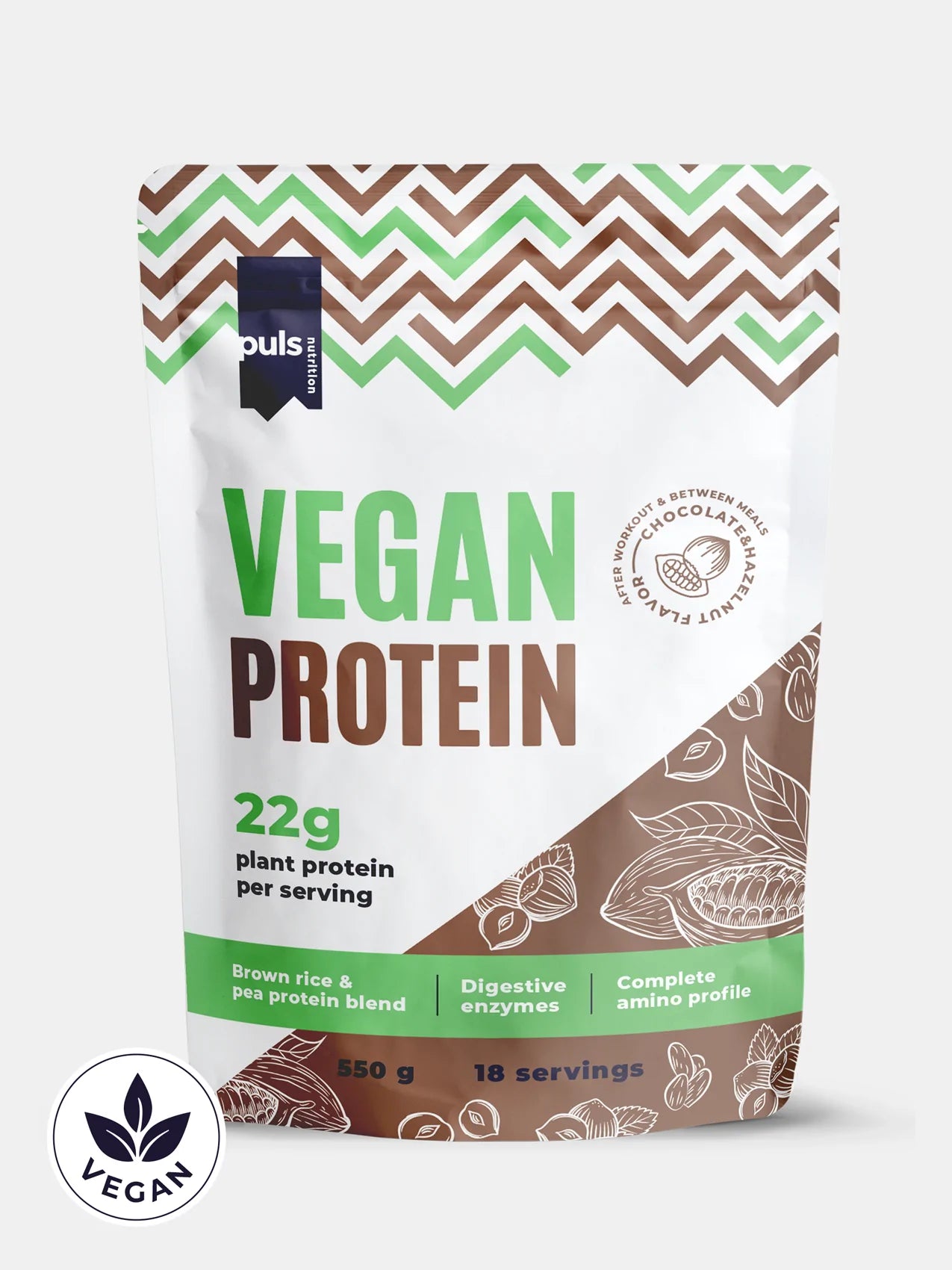 Puls Vegan Protein Suklaa & Hasselpähkinä-Puls Nutrition-Hyvinvoinnin Tavaratalo
