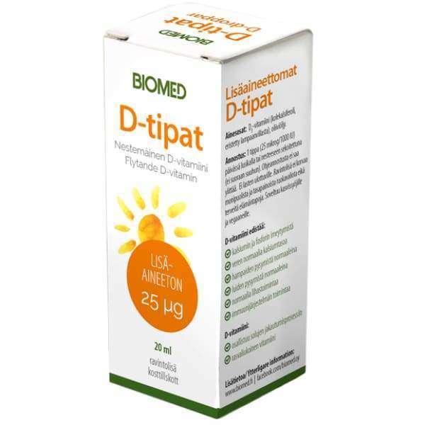 Biomed Lisäaineettomat D-vitamiinitipat 25 mikrog-Biomed-Hyvinvoinnin Tavaratalo
