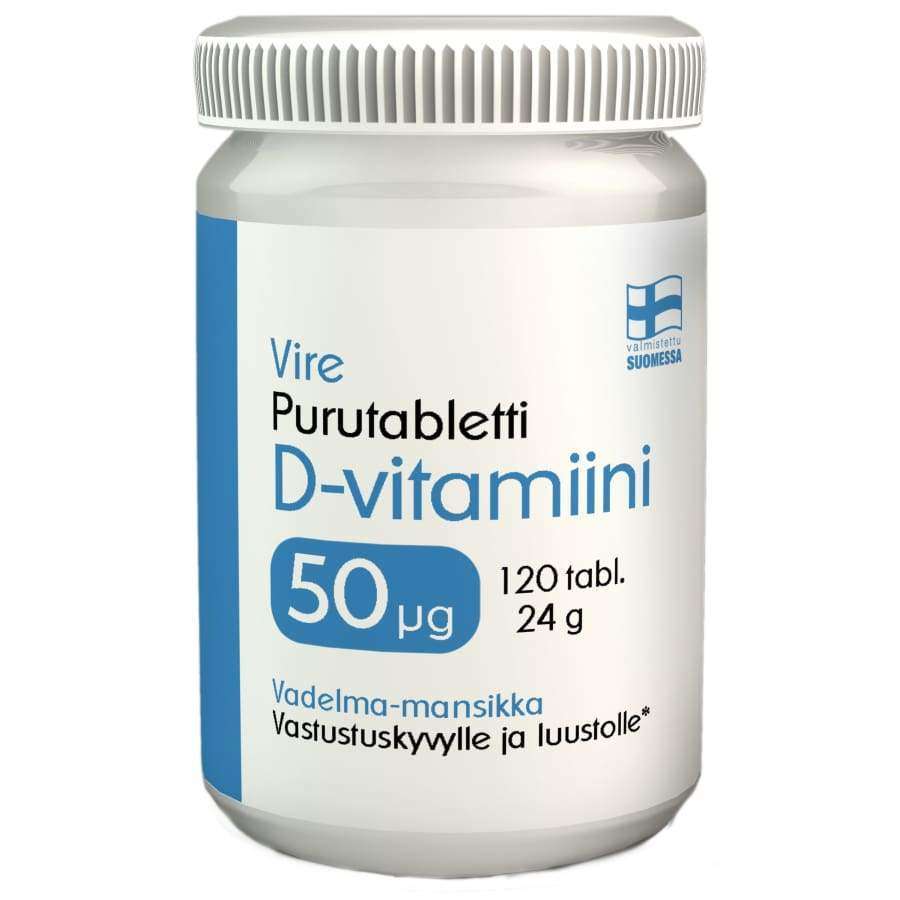 Vire D3-vitamiini 50 mikrog Purutabletti Mansikka-Vadelma-Vire-Hyvinvoinnin Tavaratalo